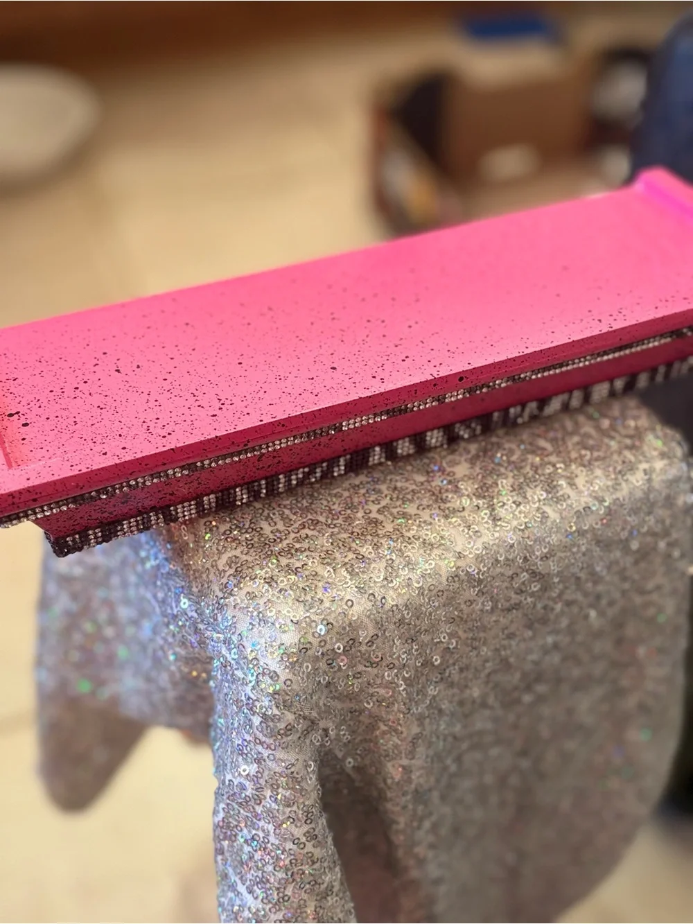 Hot Pink & black splash floating wall shelf with Zebra print rhinestone accents